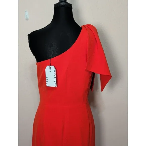 Dress the Population Tiffany Womens XL Poppy One Shoulder Bow Midi Sheath NWT - Picture 6 of 12